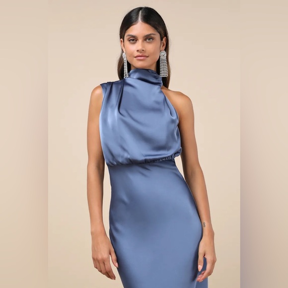 LULUS Distinctive Charm Satin Asymmetrical Midi Dress ❤️NWT❤️IN STORES❤️ - Picture 4 of 4